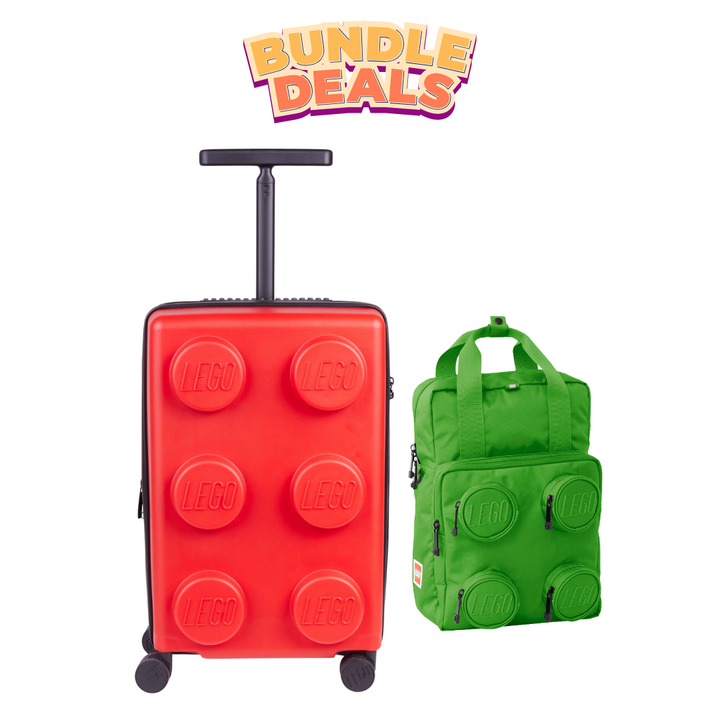 Combo Signature Expandable PP Trolley 20" (Red) + Signature Brick 2x2 Kids Children Backpack (Green)