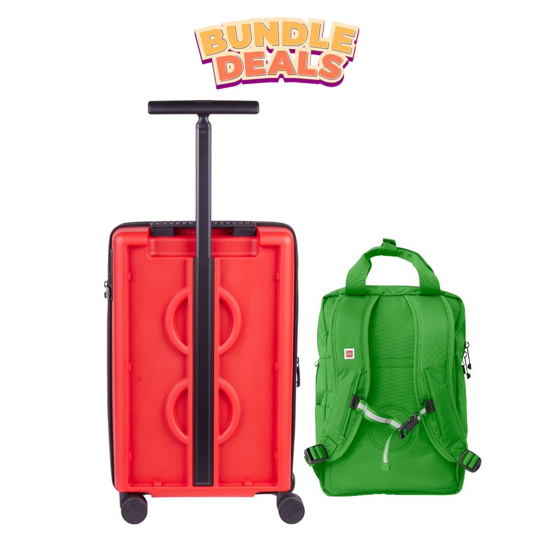 Combo Signature Expandable PP Trolley 20" (Red) + Signature Brick 2x2 Kids Children Backpack (Green)