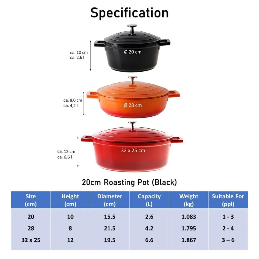 Cocotte Roaster Casserole Dish Oval 32x25 cm Cherry Red with Lid