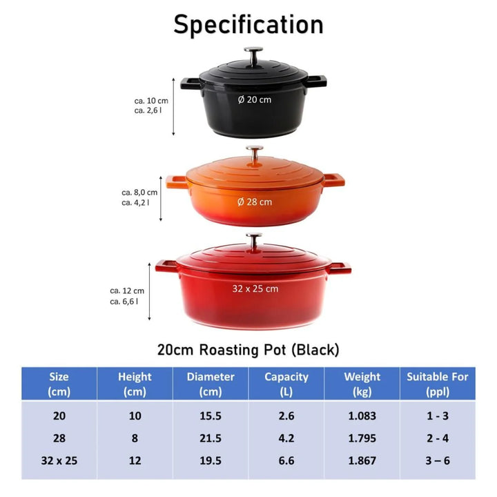 Cocotte Roaster Casserole Dish Oval 32x25 cm Cherry Red with Lid