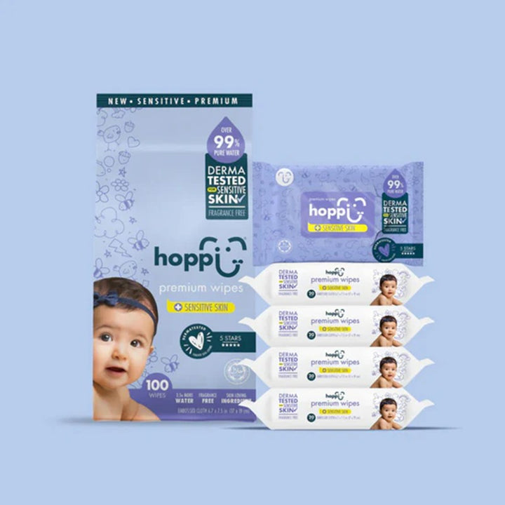 Hoppi 99% Premium Water Baby Wipes (20 Wipes x 5 Packs)