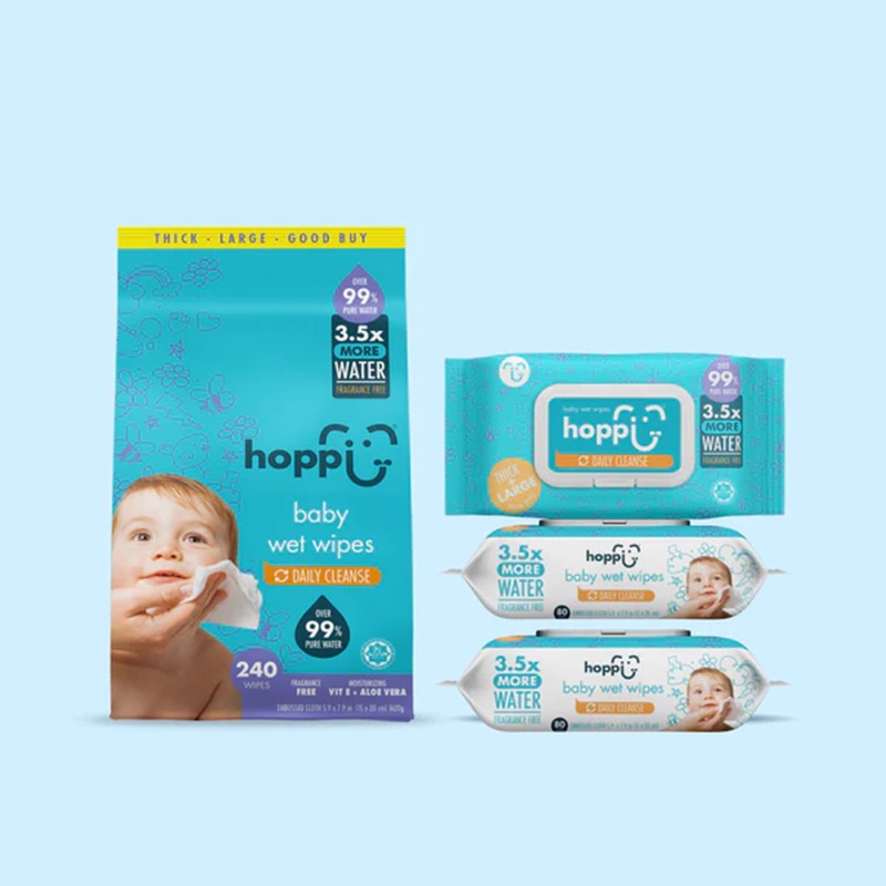 Hoppi Baby Wet Wipes (80 Wipes x 3 Packs)