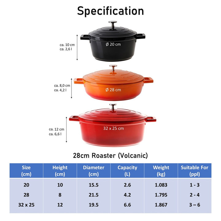 Cocotte Roaster Casserole Dish Round 32 x 25cm Cherry Red with Lid