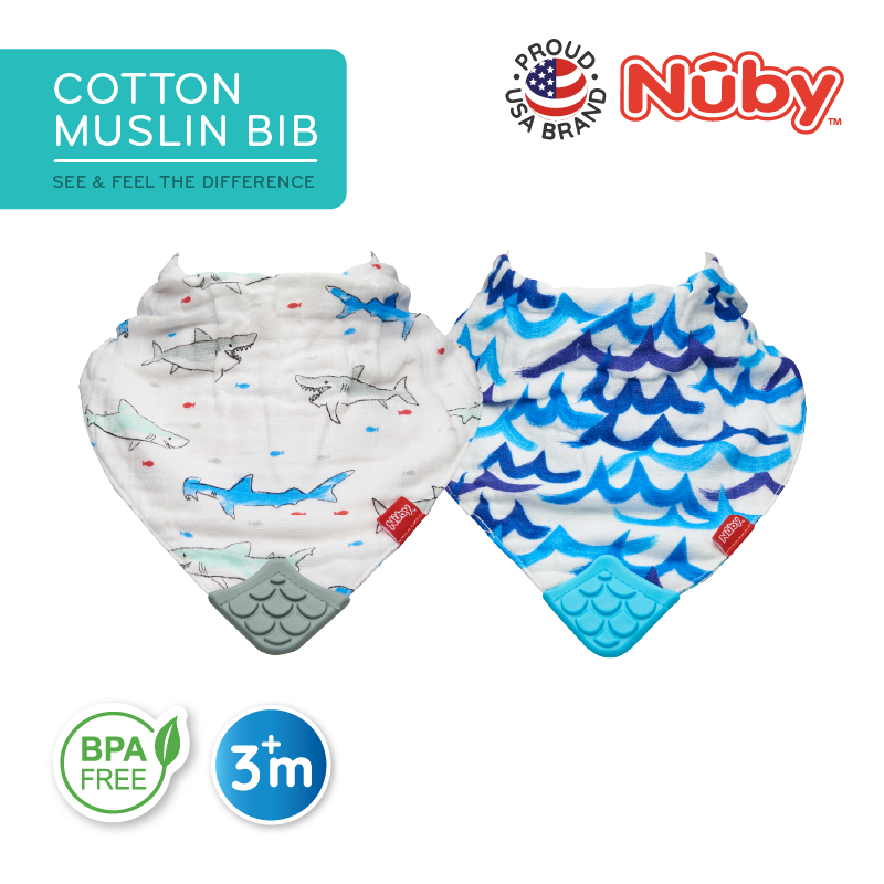 NUBY NB4324 Muslin Bandana Bibs & Teether (2pack) | Isetan KL Online Store