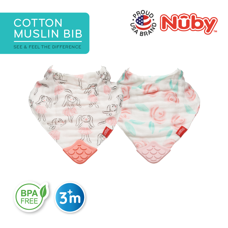 NUBY NB4324 Muslin Bandana Bibs & Teether (2pack) | Isetan KL Online Store
