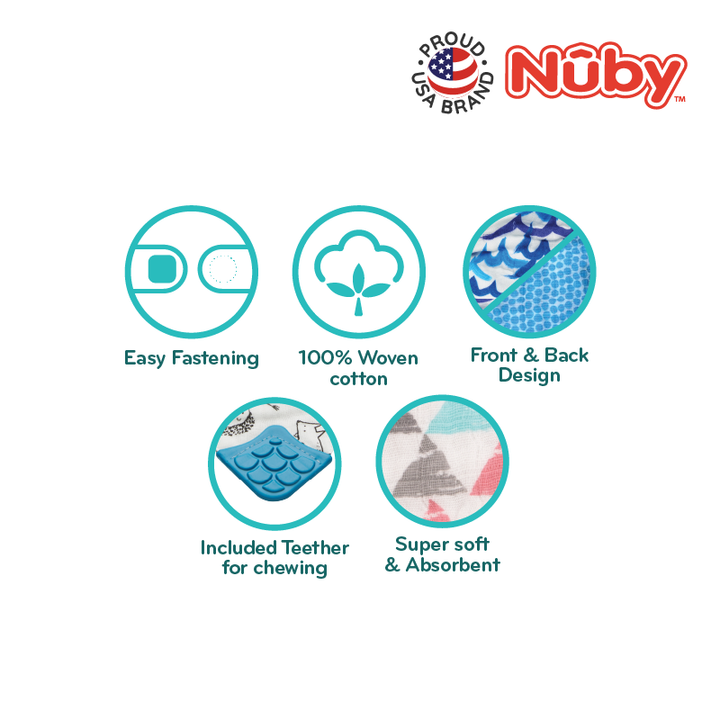 NUBY NB4324 Muslin Bandana Bibs & Teether (2pack) | Isetan KL Online Store