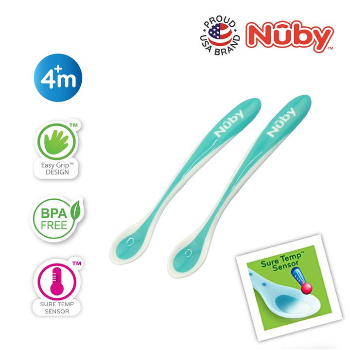 NUBY NB5277 Nuby 2Pk Heat Sensitive White Tip Soft Edge Spoons Assorted | Isetan KL Online Store