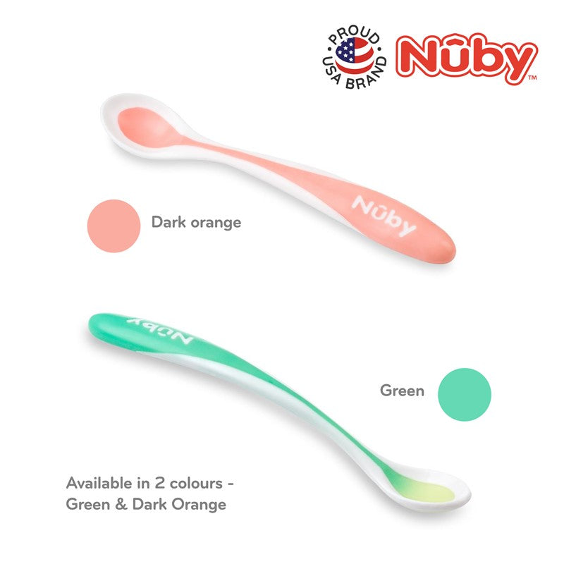 NUBY NB5277 Nuby 2Pk Heat Sensitive White Tip Soft Edge Spoons Assorted | Isetan KL Online Store
