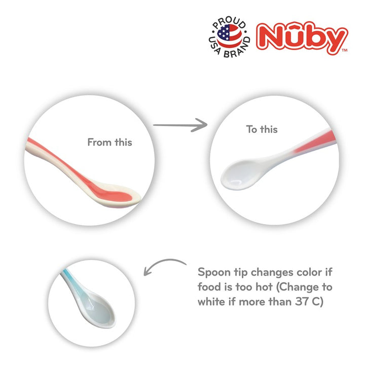 NUBY NB5277 Nuby 2Pk Heat Sensitive White Tip Soft Edge Spoons Assorted | Isetan KL Online Store