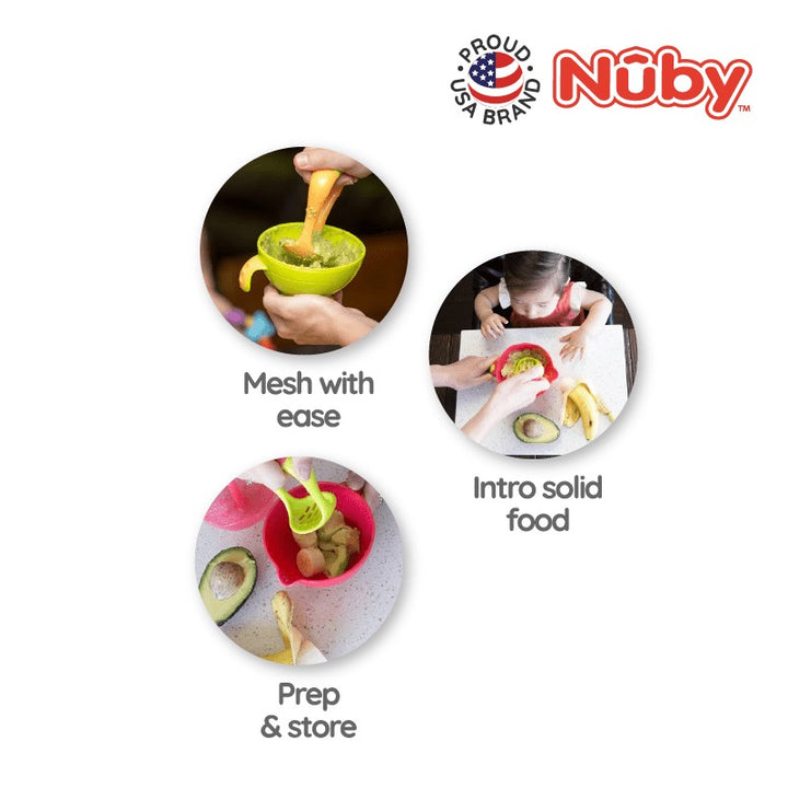 NUBY NB5435 Nuby Garden Fresh Mash N Feed Bowl with Lid, Spoon, and Food Masher Assorted | Isetan KL Online Store