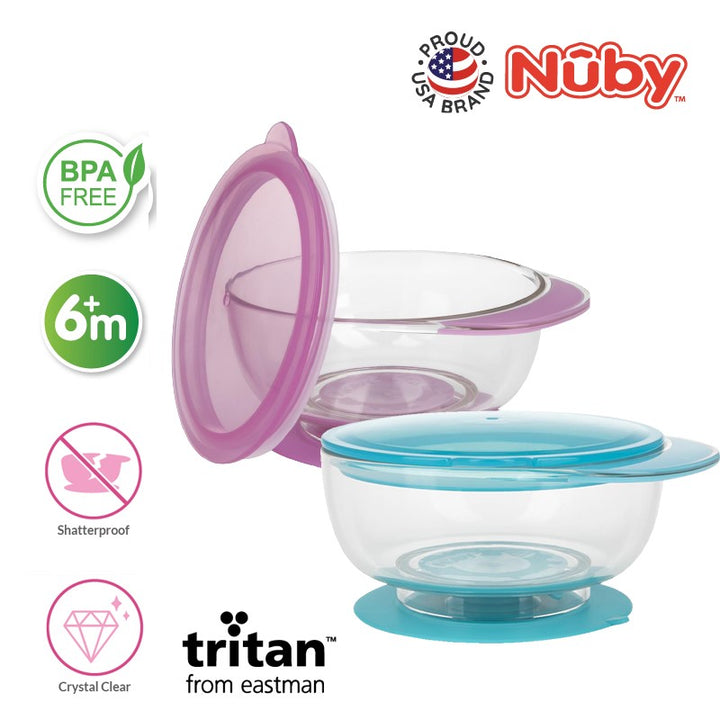 NUBY NB5663 Nuby Tritan Bowl With Suction Base and Lid | Isetan KL Online Store