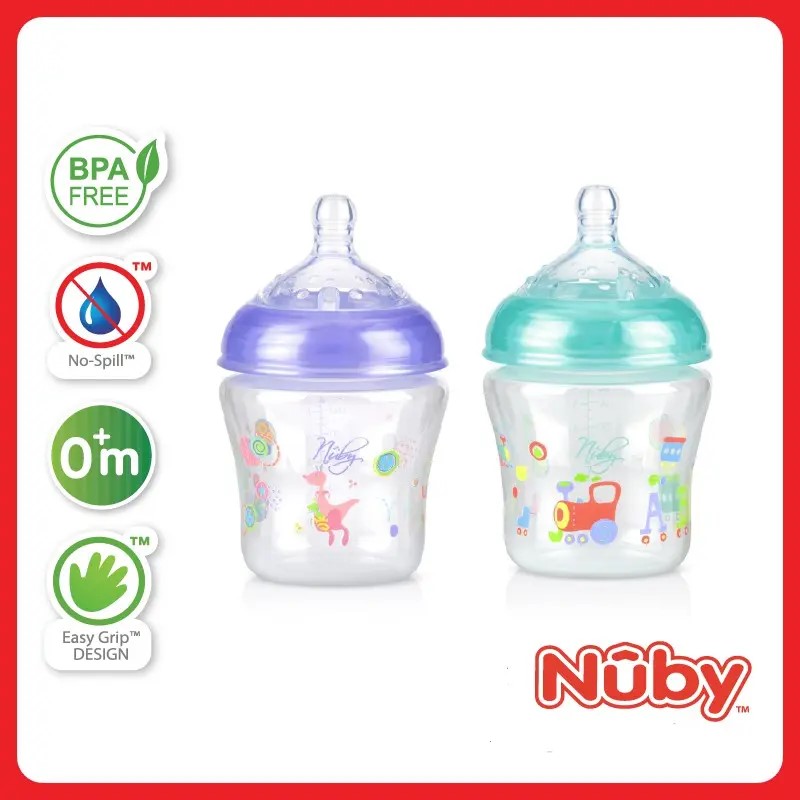 NUBY NB68078 Nuby Natural Touch Printed Bottle With Slow Flow Nipple 180ML/6OZ (Twinpack) (2pcs) | Isetan KL Online Store