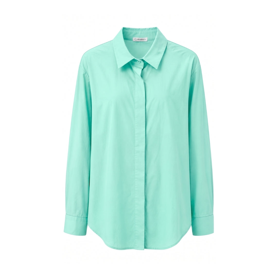 Hidden Button Blouse (Light Blue)