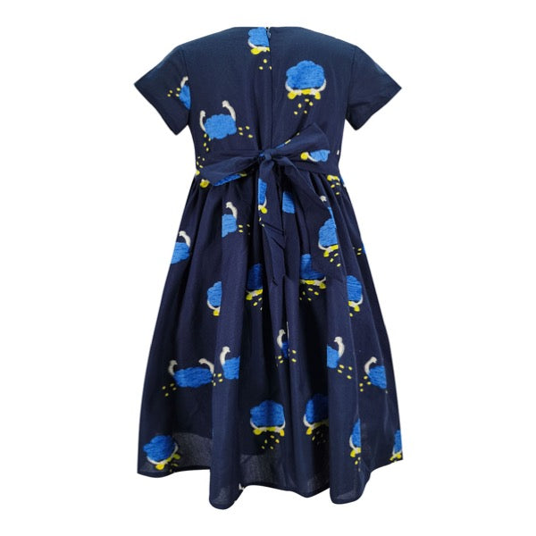 MINI PINK Girls Happy Clouds Navy Cotton Embroidery Short Sleeve Dress | Isetan KL Online Store