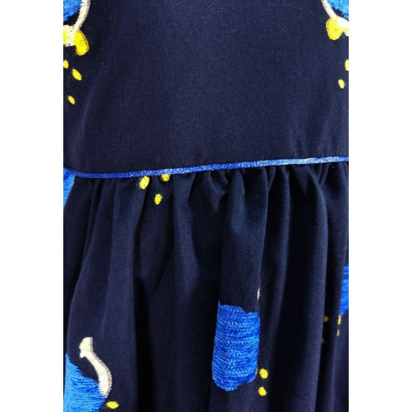 MINI PINK Girls Happy Clouds Navy Cotton Embroidery Short Sleeve Dress | Isetan KL Online Store